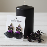 Whiskered Witches Halloween Cat Earrings