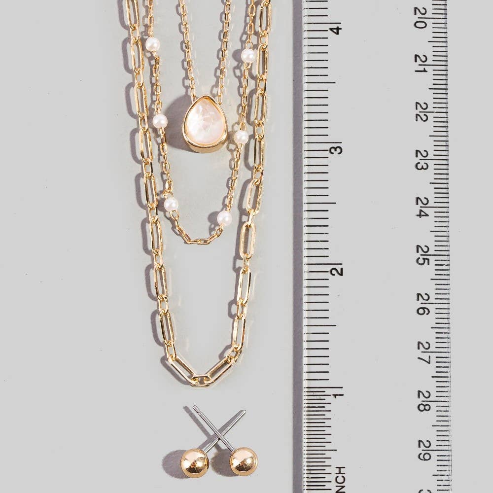Triple Layered Pearl And Paperclip Chain Necklace Set