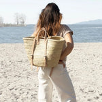 STRAW BAG Handmade leather, French Market Basket Backpack: Natural