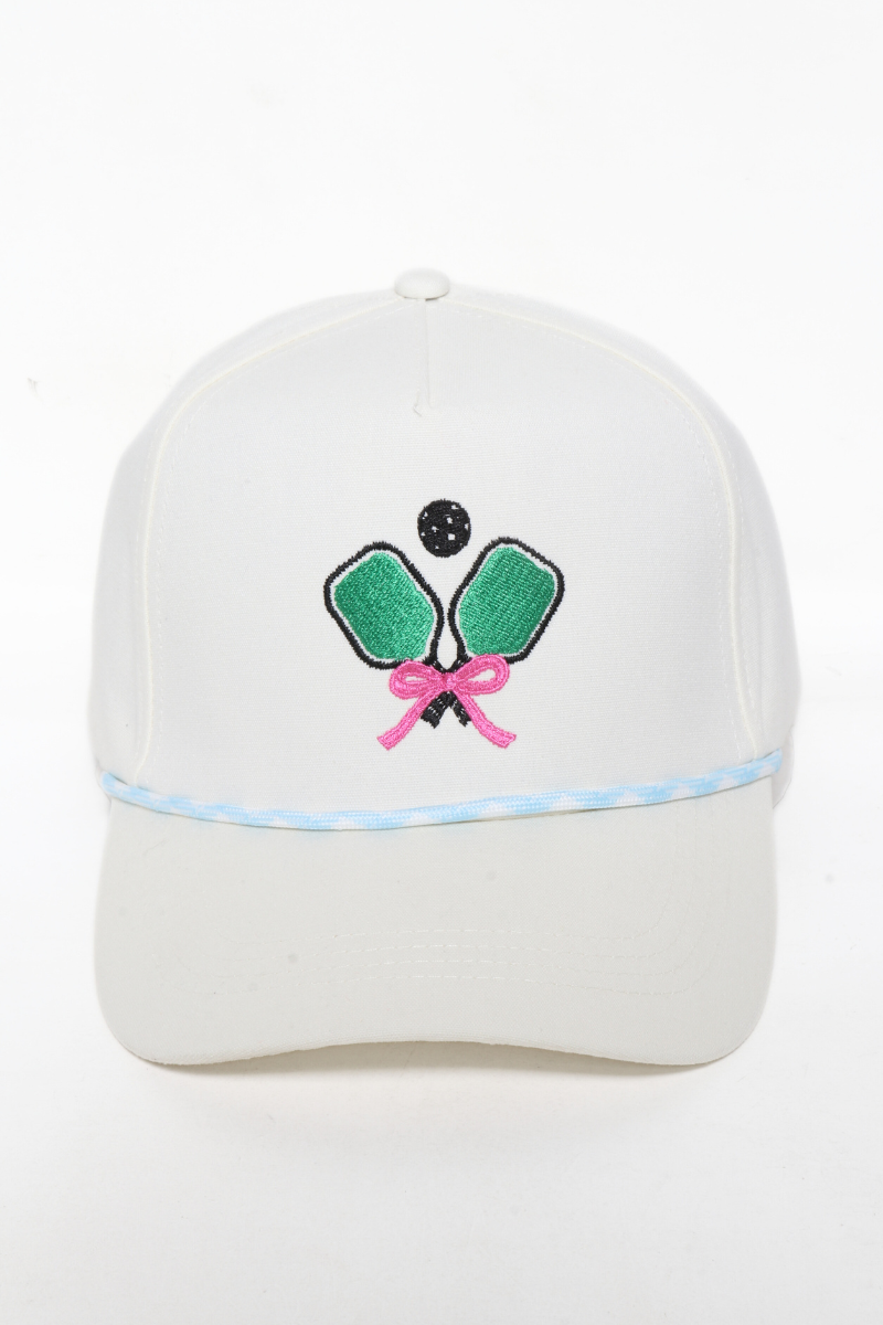 SPORTS PICKLE BALL embroidery 5 Panel Hat with Rope: Pink