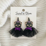 Whiskered Witches Halloween Cat Earrings