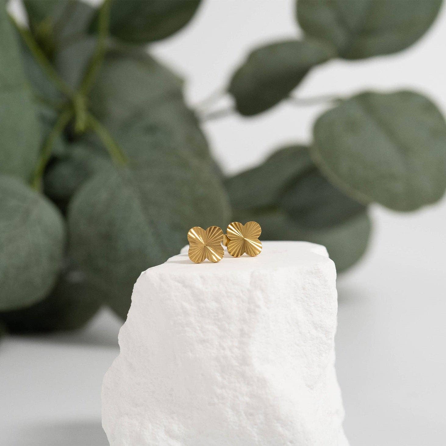 18K Gold PVD Stainless Steel Clover Stud Earrings