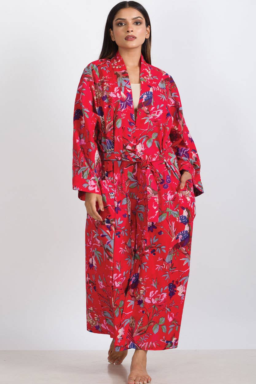 Rani Kimono Robes: Ivory Multi Birds
