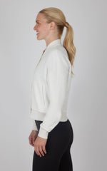 Women's Scuba Button Down Trendy Bomber Jacket: SEASIDE SAND