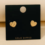 Gold Dipped Quilted Heart Stud Earrings