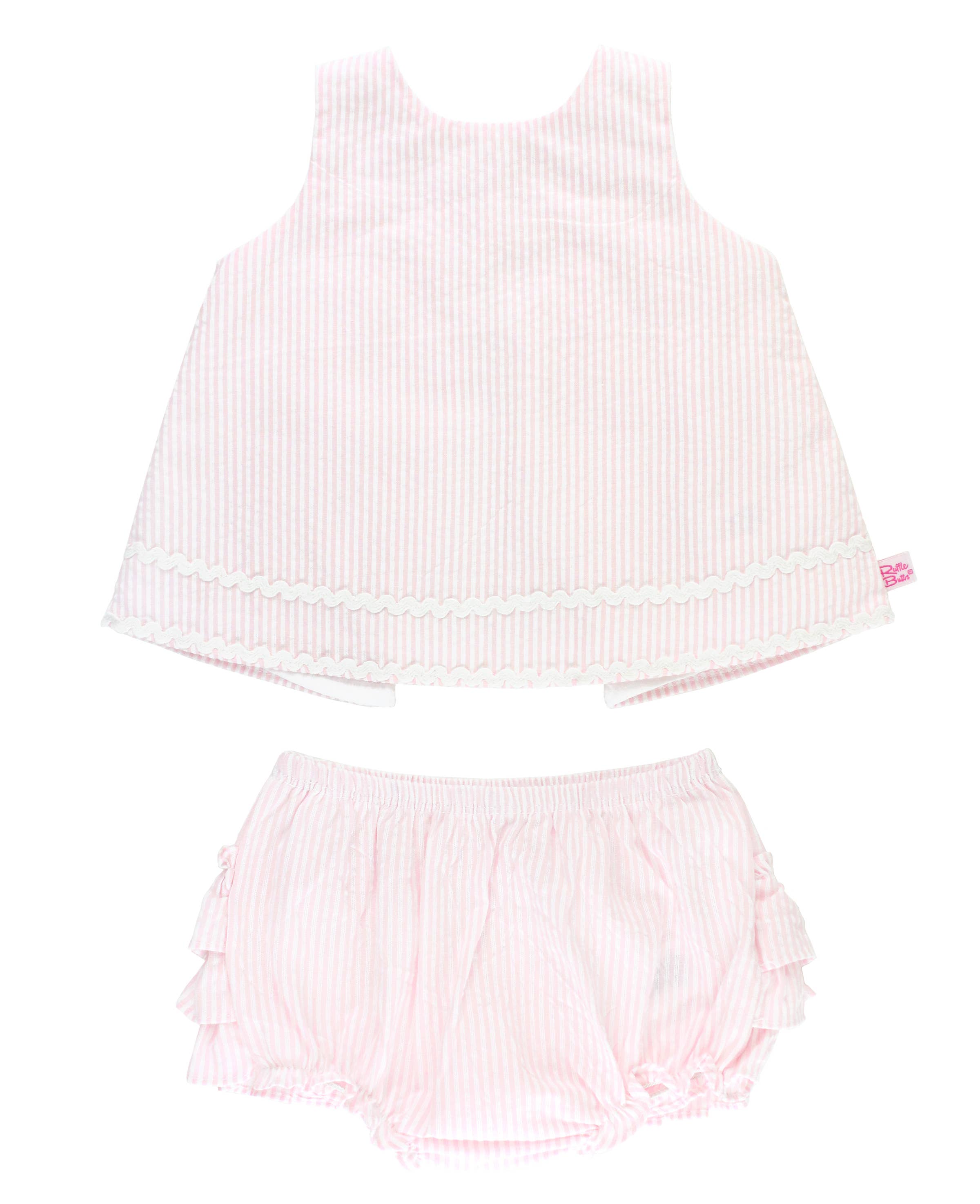 Baby Girls Pink Seersucker Ric Rac Swing Top & Bloomer Set: Pink / 12-18m