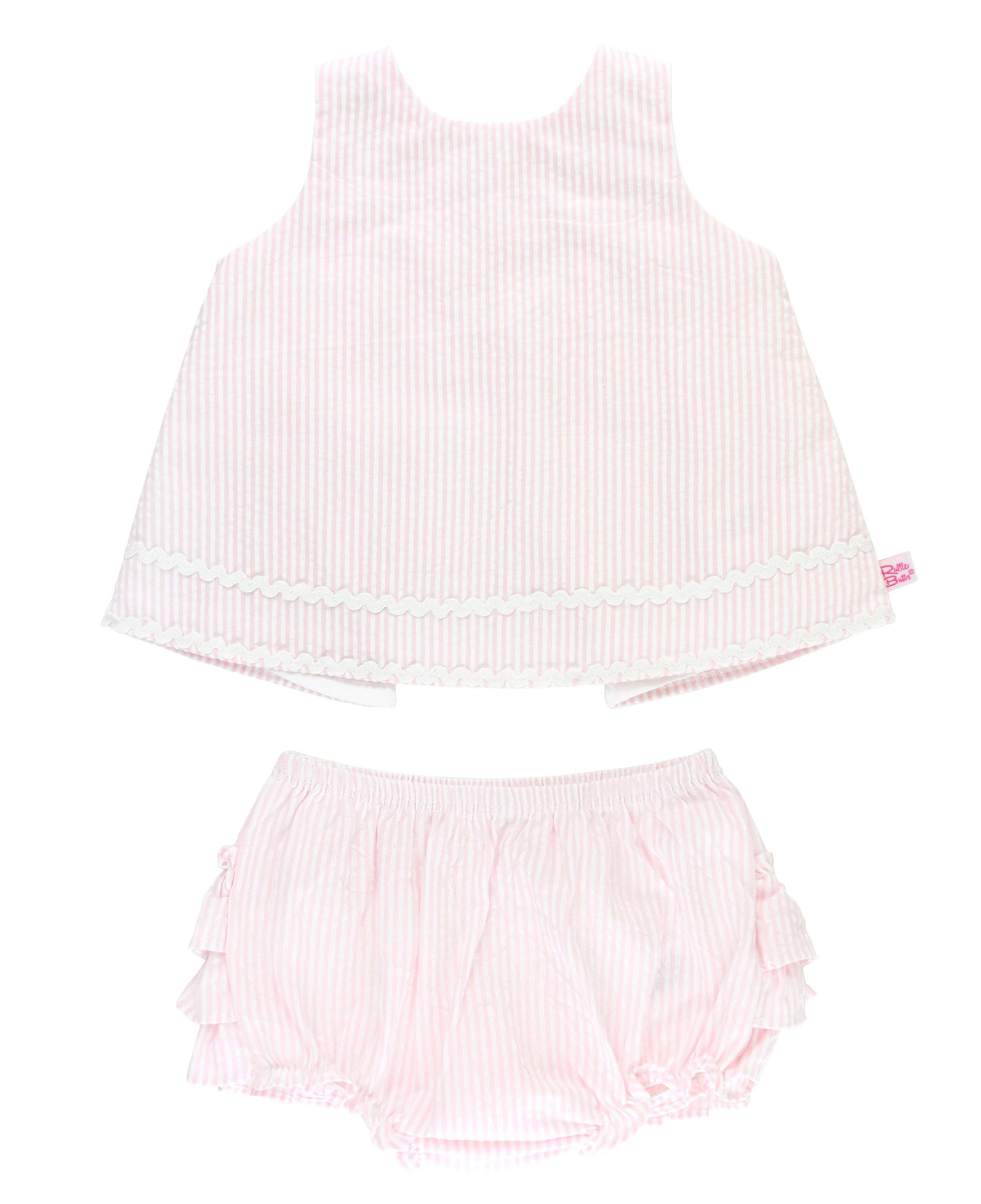 Baby Girls Pink Seersucker Ric Rac Swing Top & Bloomer Set: Pink / 12-18m