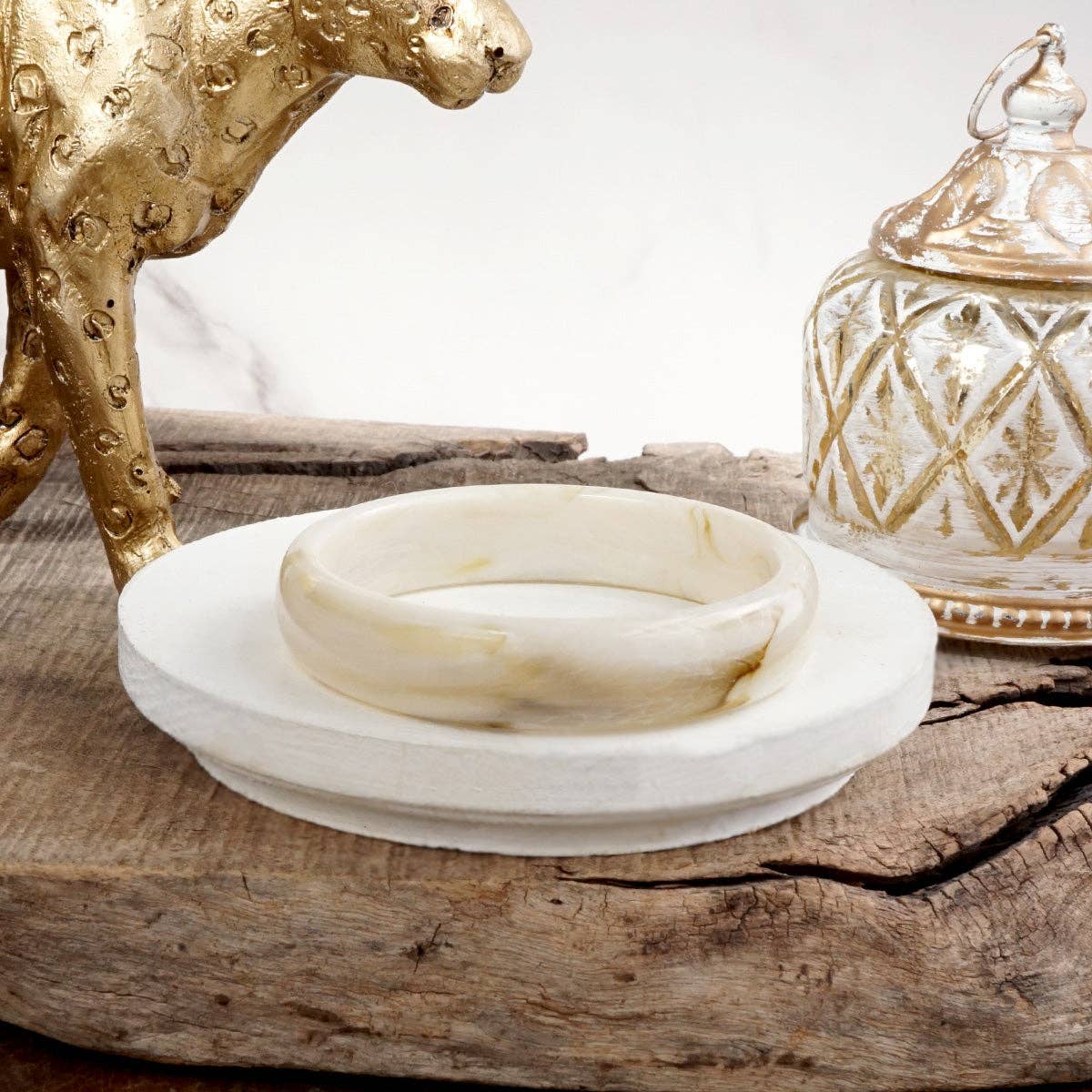 Marbled Muse – Rounded Acrylic Bangles: Ivory