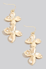 Double Metallic Flower Dangle Hook Earrings