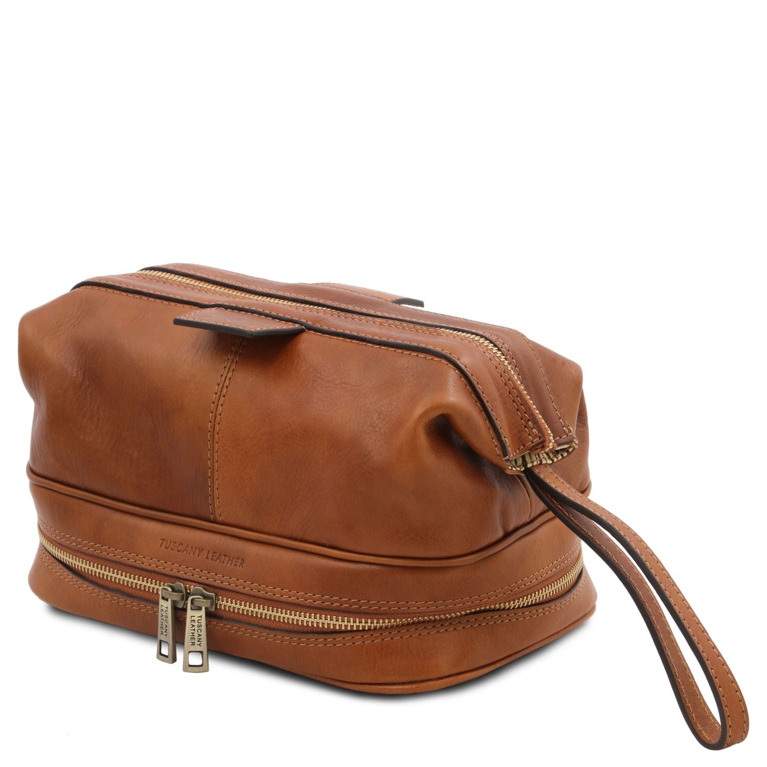 TUSCANY LEATHER full grain leather toiletry bag in brown