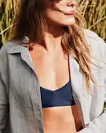 EMERALD COLLECTION Linen Button Down Blue Ticking Stripe - Size S