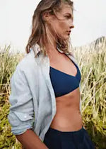 EMERALD COLLECTION Linen Button Down Blue Ticking Stripe - Size S