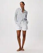 EMERALD COLLECTION Linen Button Down Blue Ticking Stripe - Size S