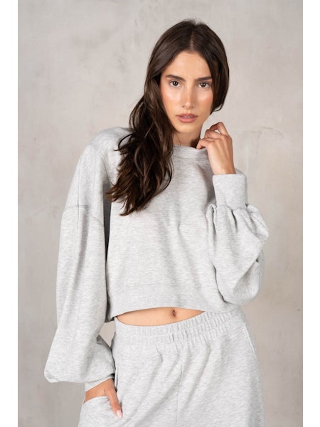 LaBiz  Matching Rib Semi Cropped Sweatshirt Heather Grey