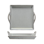 CREATIVE CO-OP Stoneware Tray w/ Handles, Antique White