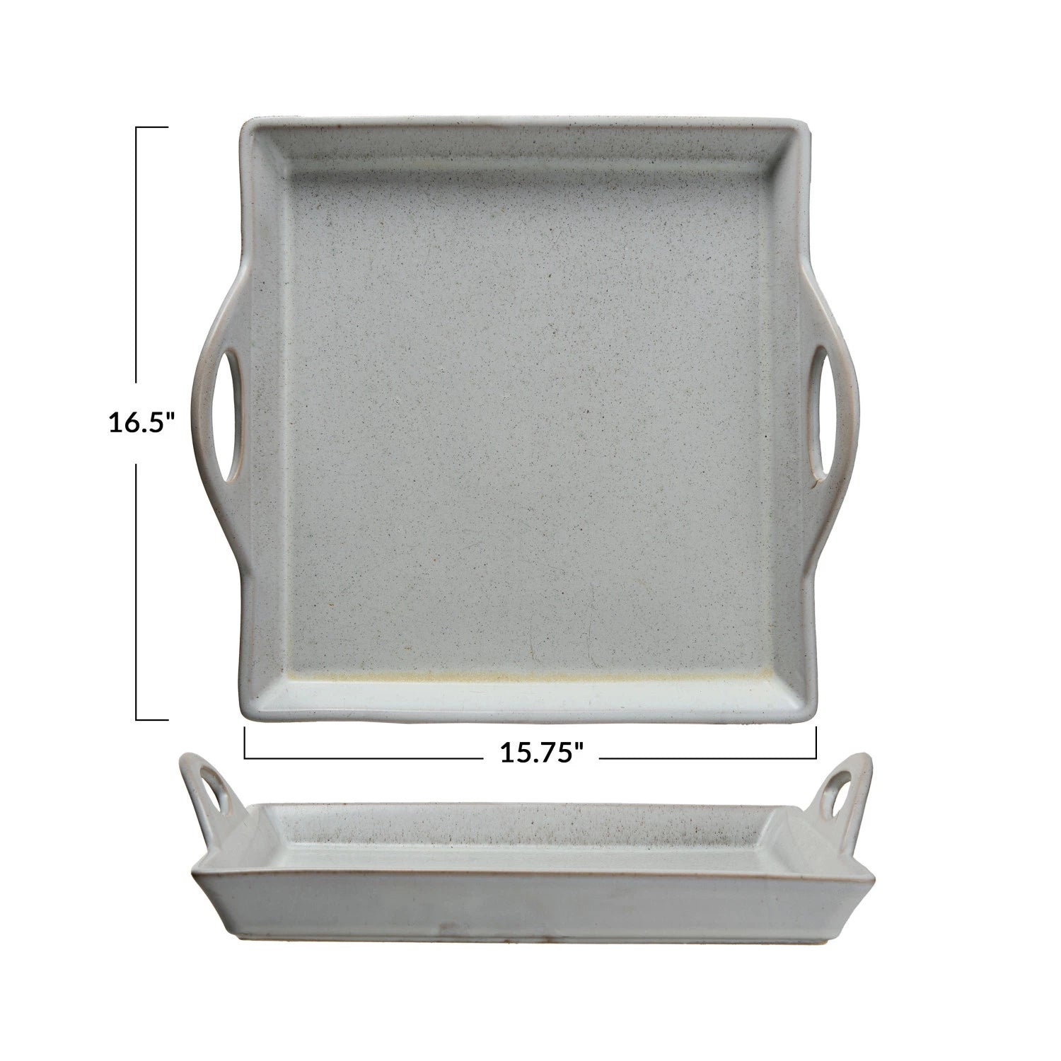 CREATIVE CO-OP Stoneware Tray w/ Handles, Antique White