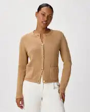 EMERALD COLLECTION Cotton Sweater Jacket in Camel -Size S