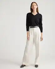 EMERALD COLLECTION Cotton & Cashmere Blend V-Neck Top in Black -M