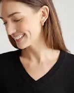 EMERALD COLLECTION Cotton & Cashmere Blend V-Neck Top in Black -M