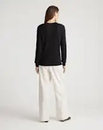 EMERALD COLLECTION Cotton & Cashmere Blend V-Neck Top in Black -M