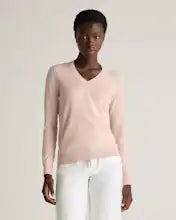 EMERALD COLLECTION Cotton & Cashmere Blend V-Neck Top in Pale Pink -S