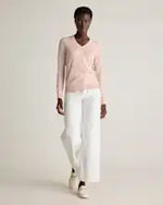 EMERALD COLLECTION Cotton & Cashmere Blend V-Neck Top in Pale Pink -S