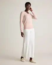 EMERALD COLLECTION Cotton & Cashmere Blend V-Neck Top in Pale Pink -S