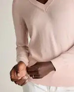 EMERALD COLLECTION Cotton & Cashmere Blend V-Neck Top in Pale Pink -S