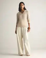 EMERALD COLLECTION Cotton & Cashmere Blend V-Neck Top in Tan -M