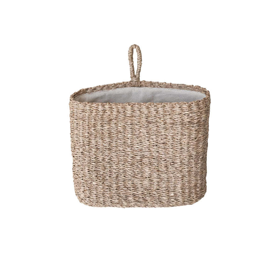 CREATIVE CO-OP Hand-Woven Seagrass Wall Basket with Loop & Cotton Lining, Natural